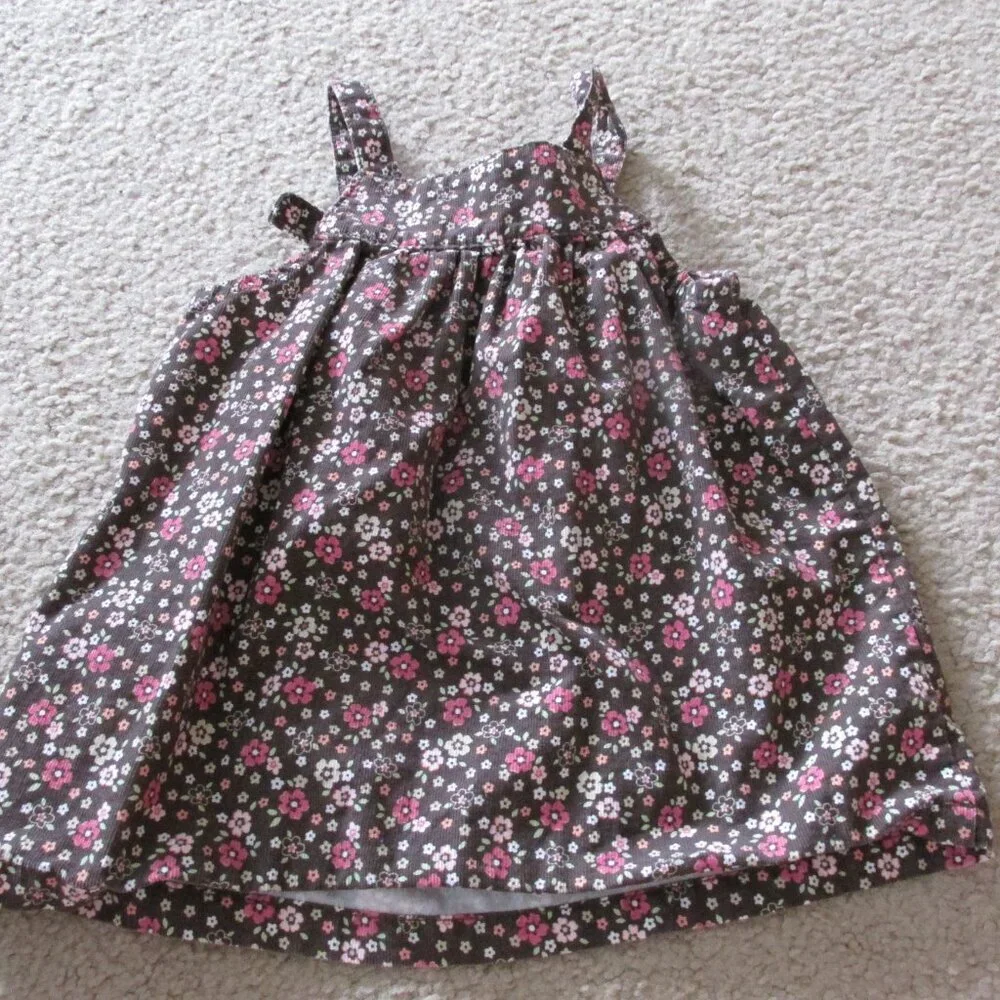 Carters Sleeveless Pullover Dress‎ Toddler Girls 12M Brown Floral Front Pockets